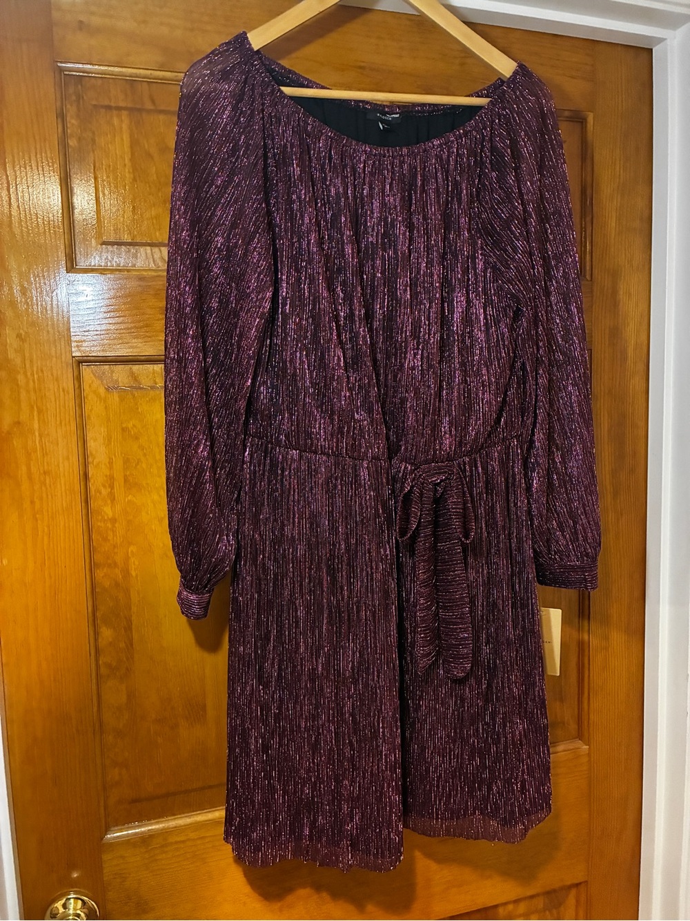 Halogen Metallic Plum Long Sleeve Faux Tie-Waist Party Dress NWT